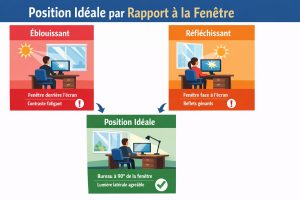 Illustration d’un poste de travail moderne avec fenêtre latérale